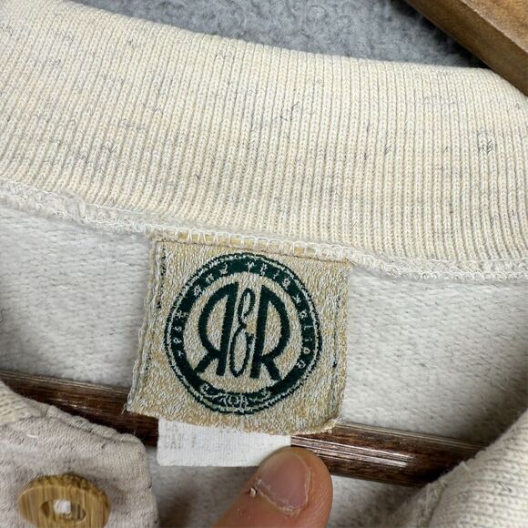 Vintage Colorblock Sweatshirt Mens Large Beige Tan Colorblock Collared Rugby 90s - Picture 4 of 11